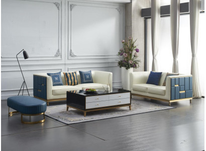 Sofagarnitur 3+2 Sitzer Beistelltisch Couchtisch Hocker 4tlg. Wohnzimmer