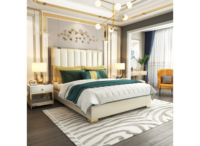 Klassisches Schlafzimmer Bett Weiß Textil Betten Leder Polster Doppel