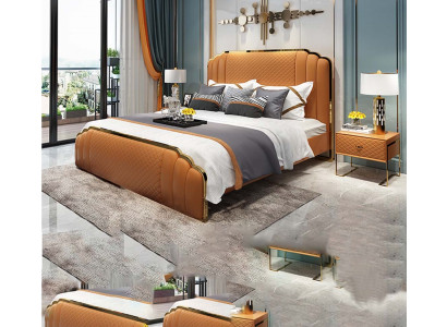 Design Lederbett Schlafzimmer 3tlg. Set 2x Nachttisch Betten Luxus Möbel