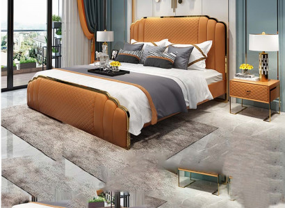 Design Lederbett Schlafzimmer 3tlg. Set 2x Nachttisch Betten Luxus Möbel