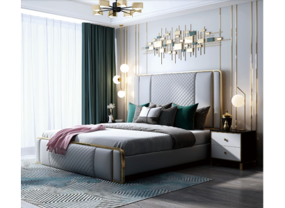 Designer Doppelbett Bett Hotel Luxus Schlafzimmer 140/160x200cm Leder