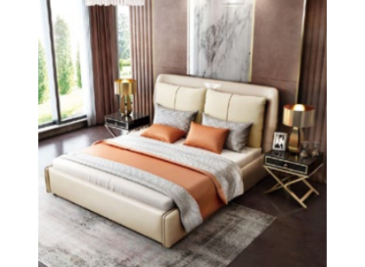 Luxus Schlafzimmer Designer Doppelbett Bett 180/200x200cm Leder Metall