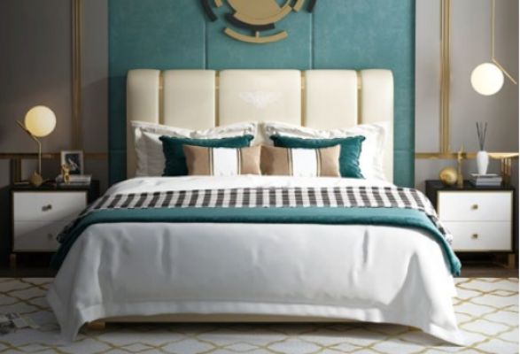 Luxus Bett Schlafzimmer Italienisches Leder Doppel Betten Metall Design