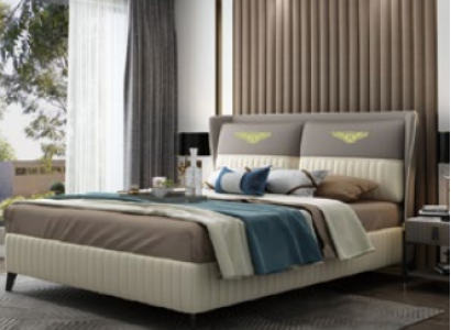 Designer Doppelbett Bett Hotel Luxus Schlafzimmer 150/180x200cm Leder Neu