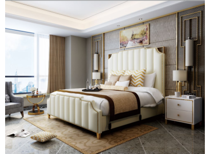 Designer Doppelbett Bett Hotel Luxus Schlafzimmer 180x200cm Leder Metall