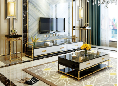 Luxus Metall Couchtisch Gold Schwarz Hochglanz Sofa Wohnzimmer Tisch