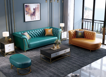 Moderne Bunte Garnitur Sofa Leder Couch 4 Sitzer Chaiselounge Liege