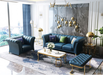 Designer Couch Polster Sitz Garnitur Sofa Garnituren 3+1 Sitzer + Hocker