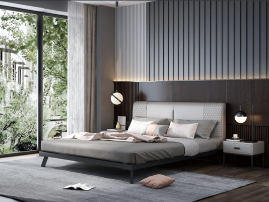 Luxus Design Leder Bett Metall Gold Betten Polster Hotel 180x200cm Grau