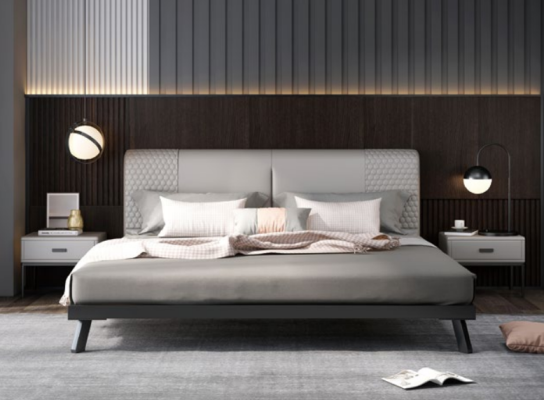 Luxus Design Leder Bett Metall Gold Betten Polster Hotel 180x200cm Grau