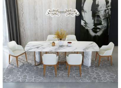 Komplett Set Esstisch + 6 Stühle Esszimmer Deko Set Ess Gruppe Holz Tisch