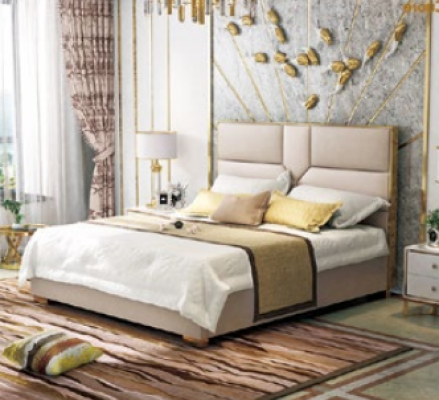 Luxus Design Leder Bett Metall Gold Betten Polster Hotel 180x200cm
