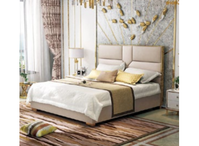 Luxus Design Leder Bett Metall Gold Betten Polster Hotel 180x200cm