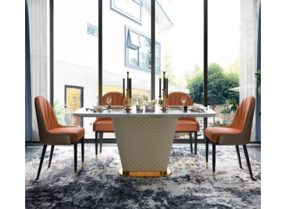 Luxus Designer Esszimmer mit Runden Esstisch & 4 x Lehn Stühle Metall