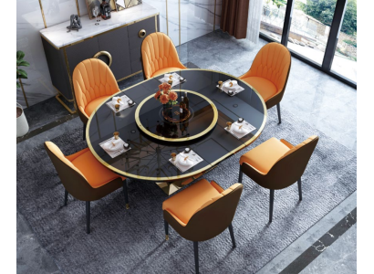 Design Ess Zimmer Stuhl Set Metall Tische Sessel 6x Stühle + Tisch Garnitur