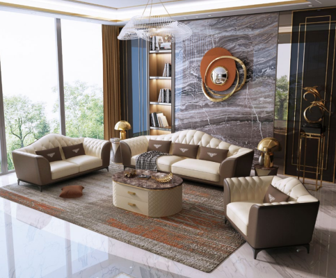 Komplett Set Sofagarnitur 3+2+1 Design Ledersofa Ledergarnitur Couchen