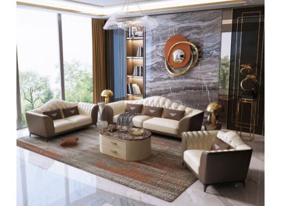 Komplett Set Sofagarnitur 3+2+1 Design Ledersofa Ledergarnitur Couchen