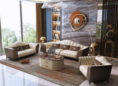 Italienische Sofagarnitur Leder Sitz Polster Couch 3+2+1 Gruppe Garnituren