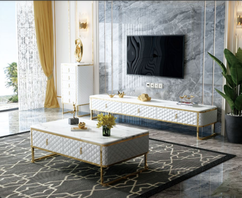 Couch Tisch Kaffee Beistell Tische Designer Glas Marmor Imitation Edelstahl