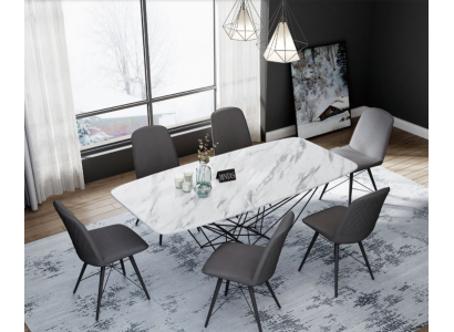 Design Esszimmer Gruppe Tisch + 6 Stühle Sitz Polster Garnitur Tische
