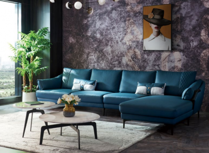 Italienische Polster Sitz Leder Ecke Garnitur Couch Moderne Wohnlandschaft