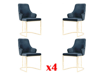 Stuhlgruppe 4x Stühle Stuhl Stoff Blau Stühle Möbel Gruppe Esszimmer