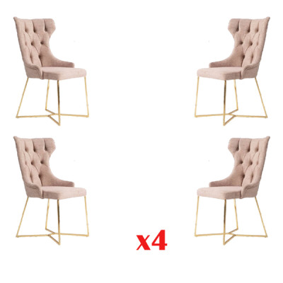 Set 4x Chesterfield Designer Massivholz Stuhl Esszimmerstuhl Designer