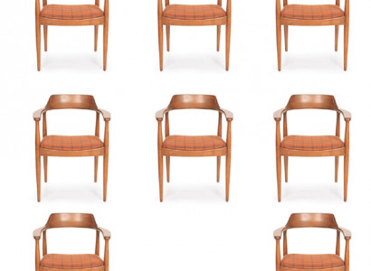 Set 8 Sessel Stuhl Design Holz Stoff Polster Stühle Esszimmer Textil