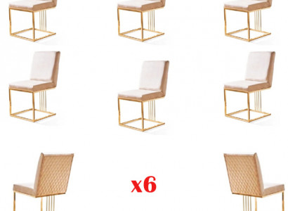 Set 6x Sessel Stuhl Designer Metall Textil Polster Stühle Gastro Esszimmer Möbel