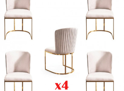 Stuhl 4x Stühle Gruppe Set Wohn Esszimmer Garnitur Stil Textil Moderne