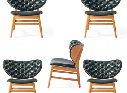 Design Stuhl Set 4x Sessel Massiv Holz Esszimmer Polster Stoff Stühle