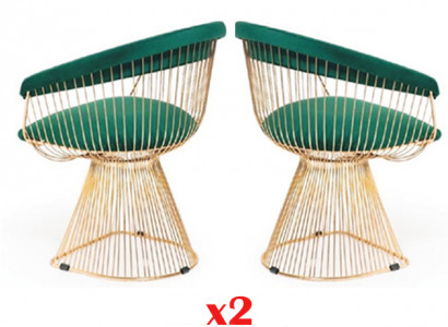 Design Sessel Polster Set 2x Stuhl Edelstahl 100% Stoff Esszimmer Möbel