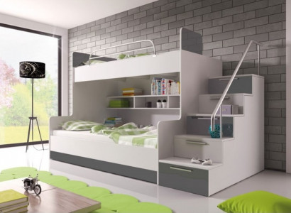 Graues Doppelstockbett Etagen Bett Kinderzimmer Betten Hochbett Hochglanz Möbel