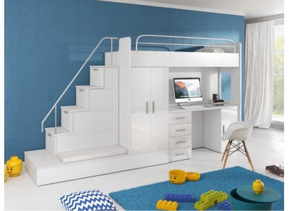 Weiß Kinder Hochbett Etagenbett Doppelstockbett Bett Hochglanz Möbel