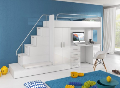 Weiß Kinder Hochbett Etagenbett Doppelstockbett Bett Hochglanz Möbel