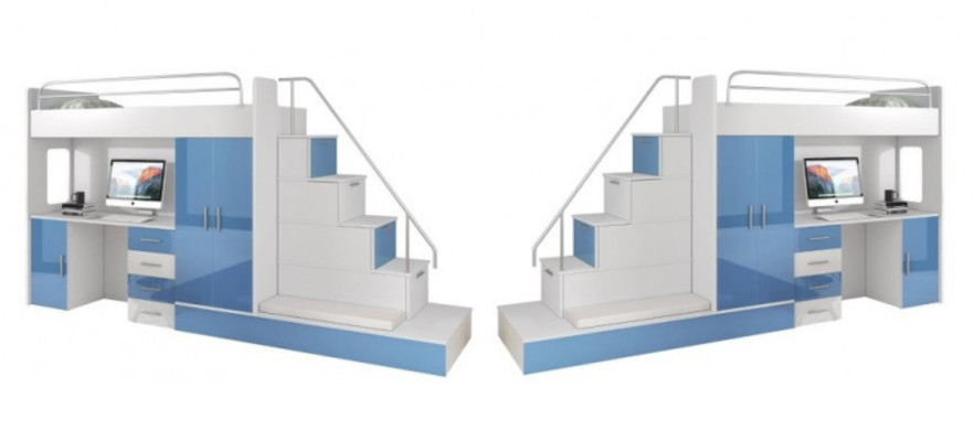 Grau Kinder Hochbett Etagenbett Doppelstockbett Bett Hochglanz Möbel