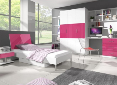 Rosa Kinderzimmer Set Bett Nachttisch Schrank Schreibtisch Bücherregal Neu 5tlg.