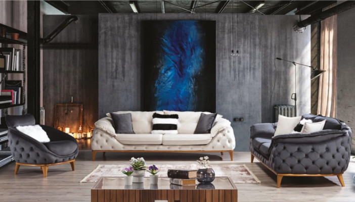 Chesterfield mit Holz Textil Couch Sofagarnitur 331 Sitz Set Polster