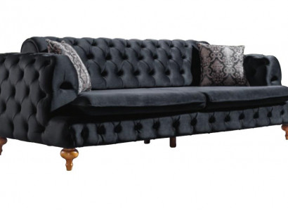 Luxus Chesterfield Couch Dreisitzer Schwarze Couchen Einrichtung