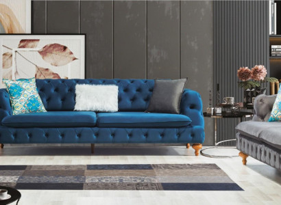 Sessel 1 Sitzer Grau Wohnzimmer Textil Chesterfield italienischer Stil