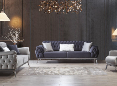 Sofa Blau 3 Sitzer Wohnzimmer Luxus Design Chesterfield Italienischer