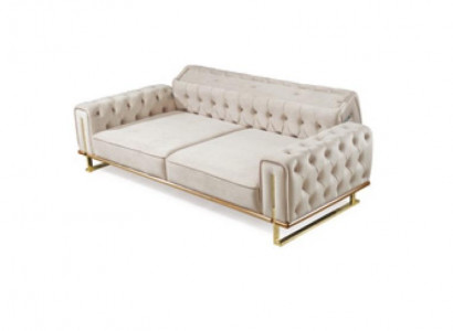 Sofa Beige 3 Sitzer Wohnzimmer Luxus Design Chesterfield Italienischer