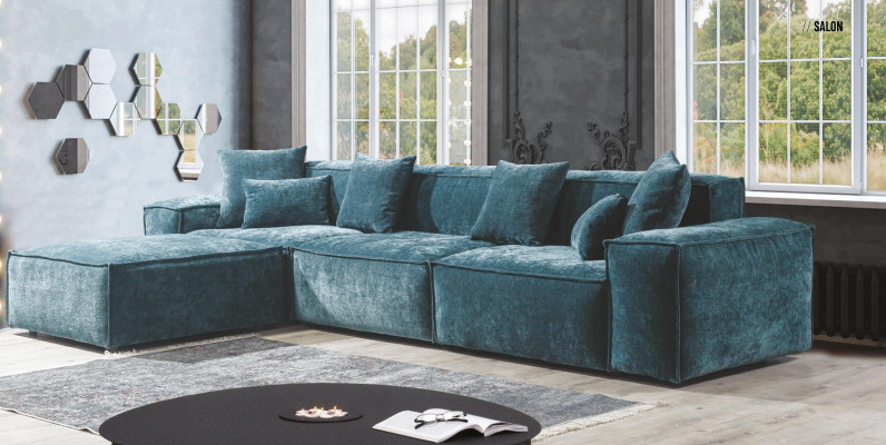 Ecksofa Blau Wohnzimmer Elegante Wohnecke Design Möbel Eckgarnitur
