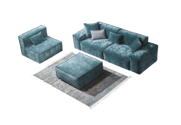 Sofagarnitur Würfel Möbel xxl 3+1 Sitzer Blau Wohnzimmer Sessel Hocker