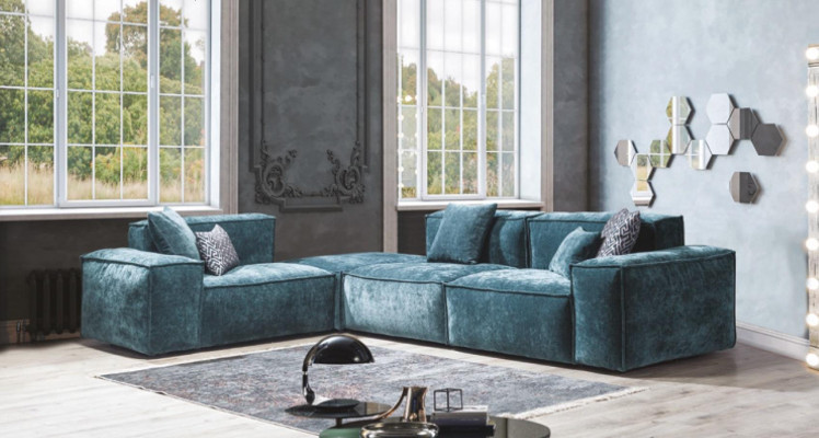 Ecksofa L - Form Blaue Wohnlandschaft Design Couchen Möbel Sofa Couch