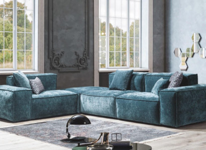 Ecksofa L - Form Blaue Wohnlandschaft Design Couchen Möbel Sofa Couch