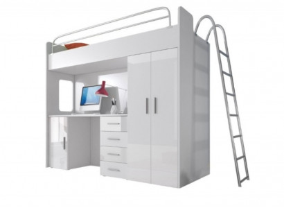 Weiß Doppelstockbett Holz Etagen Bett Mädchen Hochglanz Schreibtisch Schrank Neu