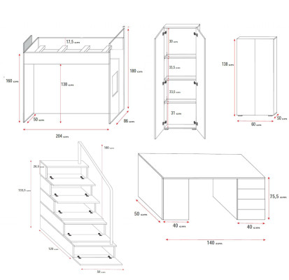 Kinderzimmer Doppelstockbett Weiß Tisch Schrank Multifunktion Etagen Hochbett