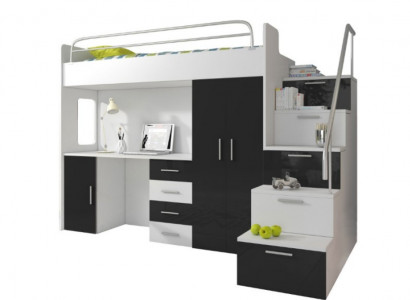 Doppelstockbett Schwarz Tisch Schrank Multifunktion Etagen Hochbett Kinderzimmer