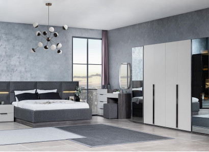 Schlafzimmer Bett Nachttische Kleiderschrank Kommode mit Spiegel Möbel Set 5tlg